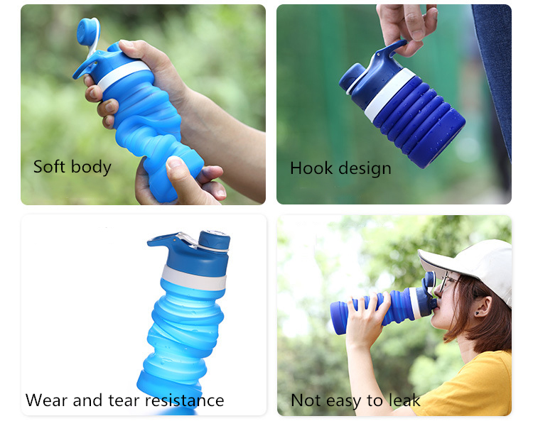 BPA Free Reusable Drinking Silicone Collapsible Sport Water Bottles With Custom Logo 